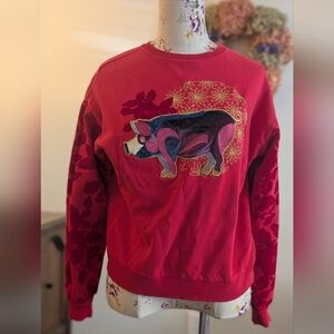 Desigual Vibrant Red Sweater with Artistic Pig Motif